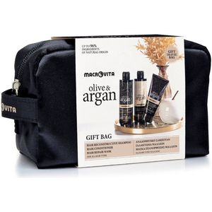 Argan shampoo, conditioner en haarmasker in luxe cadeauset voor complete haarverzorging in handige toilettas
