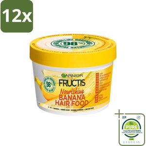 Garnier - Fructis Hair Food Banana - 3-in-1 Haarmasker - Voedend - Droog Haar - 400 ml - Voordeelverpakking - 12 stuks - Haar masker - Kokosmelk masker
