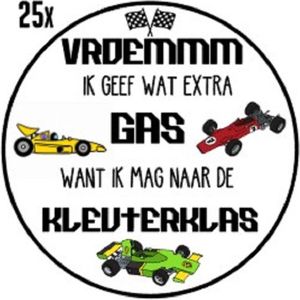 25x Traktatiestickers Auto Racen - Afscheid Peuterspeelzaal-Kinderdagverblijf-Basisschool-Kleuterklas - Sluitsticker Autorace - Verjaardag raceauto - f1 - Kinderfeest Traktatie - Uitdelen - Uitdeeltraktatie - Wensetiket - Rond - 40mm - Glossy sticker