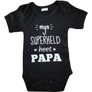 Baby romper met tekst ""Als papa en mama nee zeggen vraag ik oma en opa"" zwart met witte bedrukking maat 62