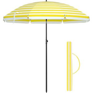 Geel Wit Gestreepte Paraplu 200 Cm - Gestreepte Achthoekige Parasol - Voor Tuin En Balkon