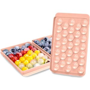 Ijsblokjesvorm met Deksel – 33 Perfect Ronde Ijsblokjes – Groot – Roze – BPA vrij - Stapelbaar - Zonder Morsen - Ijsblokjesvormen