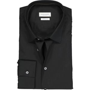 Profuomo super slim fit overhemd - stretch poplin - zwart - Strijkvriendelijk - Boordmaat: 42