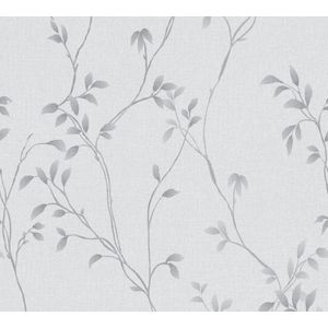 FIJNE BLAADJES BEHANG | Linnenlook - Grijs - A.S. Création Pure Elegance