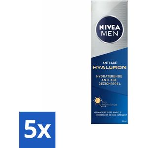 5 x NIVEA MEN - Anti-Age - Hydraterende Gezichtsgel met Hyaluron - 50 ml - Anti-aging Gel - Hyaluronzuur Gel - Gezichtsgel Mannen - Hydraterend Gezichtsgel - Anti-aging Huidverzorging