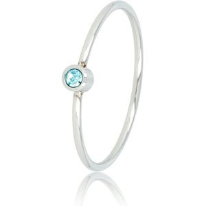 My Bendel - Betekenisring zilverkleurig met aqua steen - Zilverkleurige aanschuifring - Aqua glassteen - Stainless steel - Met luxe cadeauverpakking