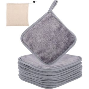 Herbruikbare Reinigingsdoekjes van Microvezel - Set van 9 Stuks met Opbergzak - Grijs