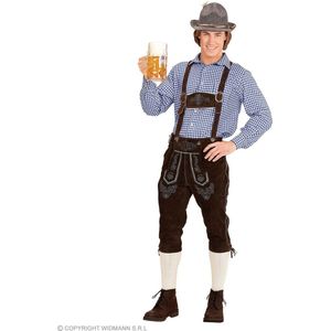 Widmann - Boeren Tirol & Oktoberfest Kostuum - Blokjesblouse Blauw / Wit Geblokt Man - Blauw, Wit / Beige - XL - Bierfeest - Verkleedkleding