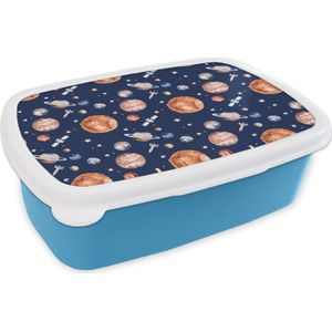 Broodtrommel Blauw - Lunchbox - Brooddoos - Patroon - Ruimte - Planeten - Jongens - Meisjes - Kinderen - Kids - 18x12x6 cm - Kinderen - Jongen