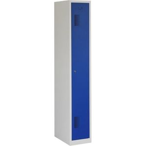 Square garderobekast 30cm breed, 1-koloms, 1-deurs. Grijs/Blauw