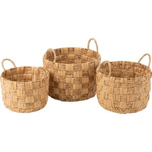 J-Line - Set Van 3 Manden Rond Waterhyacint Naturel - 44x44x31cm