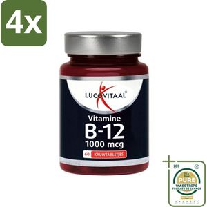 Lucovitaal - Vitaminen - B12 - 1000 Micogram - Kersensmaak - 60 Kauwtabletten - Voordeelverpakking - 4 stuks - Geheugen - Concentratie