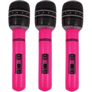 Opblaasbare microfoon - Set van 3x stuks - neon roze - 40 cm - opblaas - popster verkleedaccessoires - Speelgoed - Feestartikelen