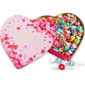 Lindt LINDOR Hart Blik gevuld met chocolade bonbons - Chocolade Cadeau Moederdag - Melkchocolade, Witte Chocolade, Hazelnoot Chocolade & Pistache Chocolade - 450 gram - 36 bonbons