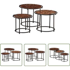 The Living Store Tafeltjesset 3 st massief gerecycled hout - Tafeltjes - Houten Tafels - Nestkasten - Sidetable - Salontafel