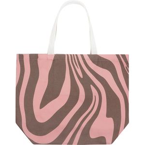 Canvas shopper - Schouderband en Handvat - Zebra Print - Bruin & Roze - Big Shopper - Boodschappen tas - Strandtas