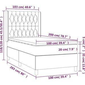 vidaXL Boxspring met matras stof donkerbruin 100x200 cm