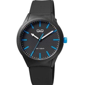 Q&Q VR28J026Y - Horloge - Sport - Analoog - Unisex - Plastic band - Rond Streepjes - Kunststof - Zwart - Blauw - 10 ATM