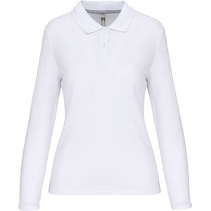 Polo Dames 3XL WK. Designed To Work Kraag met knopen Lange mouw White 65% Polyester, 35% Katoen