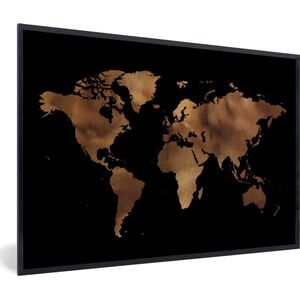 Fotolijst incl. Poster - Wereldkaart - Zwart - Brons - 60x40 cm - Posterlijst