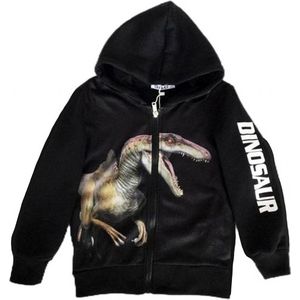 Kinder vest met Dino Dinosaurus full color print | Capuchon | Kleur zwart | Maat 92 | Sweatvest | T-rex | Supermooi!