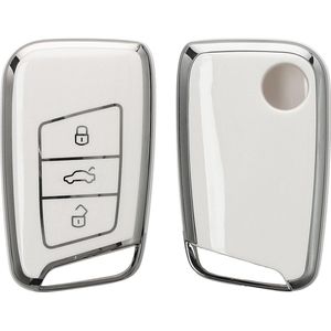 kwmobile autosleutel hoesje geschikt voor VW 3-knops autosleutel (alleen Keyless Go) hoes - TPU autosleutel behuizing - Beschermende auto sleutel case - Sleuteletui in wit / zilver