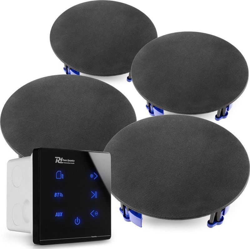 Powerline - A50B - Set met Inbouwversterker en 4 Plafondspeakers - Zwart - Bluetooth 5.0
