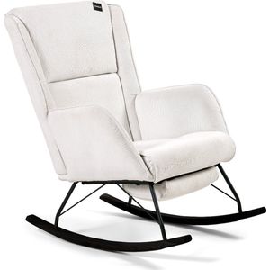 Aemely - Relax - Schommelstoel - Wit Ribstof - Zwart Hout
