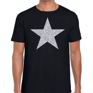 Zilveren glitter ster t-shirt voor zwart heren - shining star shirt voor heren S