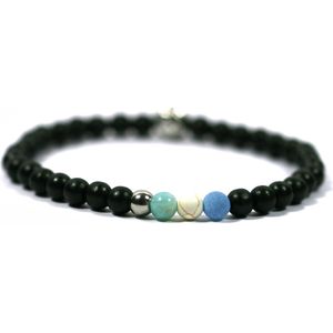 IbizaMen - heren armband - zwart hout 6mm - gekleurd natuurstenen - 21cm