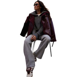 Trendyol Bordeauxrode Pluche Gedetailleerde Imitatieleren Bikerjas Twoaw25Mo00066