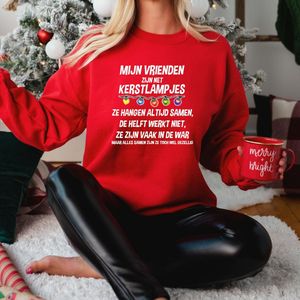 Uniseks kersttrui: Mijn Vrienden zijn net kerstlampjes- Rood Maat S- Foute kersttrui. kerst Sweater