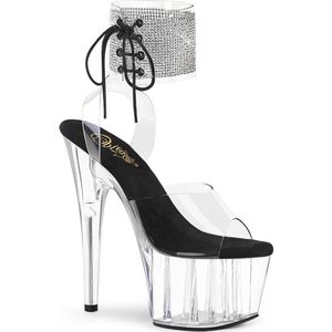 Pleaser - ADORE-791-2RS Sandaal met enkelband, Paaldans schoenen - US 5 - 35 Shoes - Transparant/Zwart