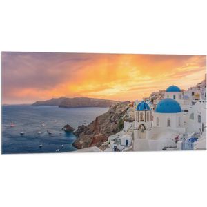 Vlag - Zonsondergang op het Griekse eiland Santorini - 100x50 cm Foto op Polyester Vlag