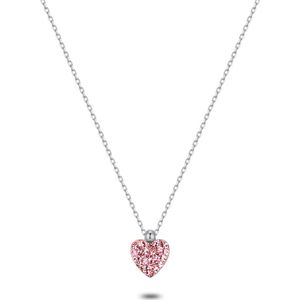 Twice As Nice Halsketting in zilver, hart, roze kristallen 40 cm+3 cm