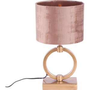 Tafellamp ring Devon small met kap | 1 lichts | bruin / goud / brons | metaal / stof | Ø 15 cm | 37 cm hoog | dimbaar | modern / sfeervol design