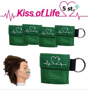 Reanimatiemasker | Kiss of Life | Reanimeren | Beademingshulpmiddel | Sleutelhanger met ring | 5x Groen