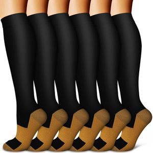 Koperen compressiekousen voor mannen en vrouwen (6 paar) - Optimale ondersteuning voor verpleging, hardlopen, wandelen en herstel (SM)