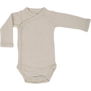 Lodger Stretch Romper Lange Mouw maat 80 Romper Katoen Perfecte Pasvorm Luchtig Hydrofiel OekoTex Overslag 8-12M Beige