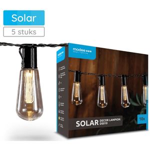 Modee LED Solar Lichtsnoer 4.7 meter - Oplaadbare Buitenlamp op Zonne-energie - Waterdicht - 5 stuks