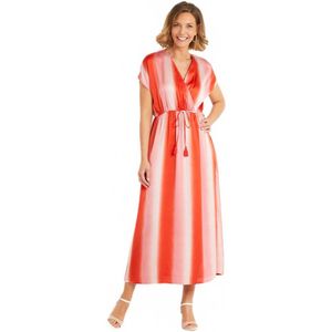 Lange gestreepte jurk met strikceintuur