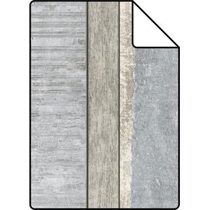 Proefstaal ESTAhome behang houten plankjes grijs en lichtblauw - 138250 - 26,5 x 21 cm