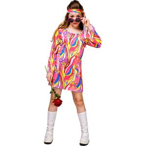 Hippie jurk dames - Hippie kostuum meisjes - Hippie kleding - Flower power kostuum meisjes - Carnavalskleding kinderen - Carnaval kostuum - 10 tot 12 jaar