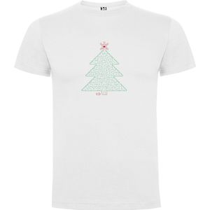 Wit T-Shirt met “Kerstboom - Labyrint - Kerst“ Print Full Color Maat S