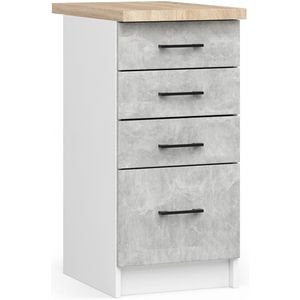 Keukenkast modulaire OLIWIA S40 met Verkblad / Onderkast met 4 Lades / AKORD Furniture Factory / Wit – Beton Grijs / 40 x 85 x 46 cm