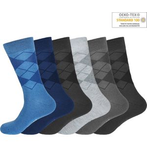 12 paar uni herensokken (Zwart, Grijs en Blauwe tinten) met ruitpatroon in dezelfde kleur 39-42