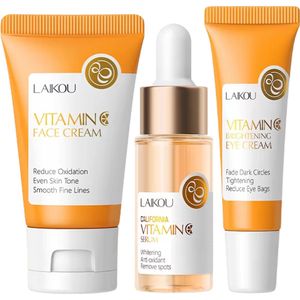 LAIKOU | Vitamine C Reisset | Skincare Set Huidverzorging 3 x stuks | Gezichtsreiniger Serum| Oog crème | Gezicht crème | California Vitamine C Gezichtsserum huidserum met pipet |Anti aging , hydraterende Cadeau set | Giftset