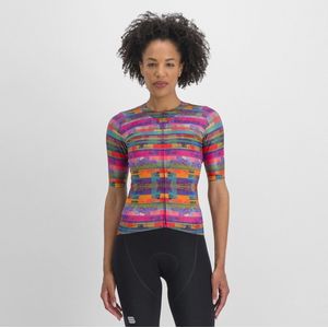 Sportful Fietsshirt korte mouwen DamesMultikleur Roze - GLITCH W BOMBER JERSEY MULTICOLOR PINK - S