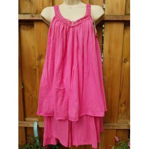 Dames top met kort broekje plus size Fuchsia roze 42/46