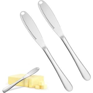 Set van 2 roestvrijstalen boterspreiders met multifunctioneel 3-in-1 ontwerp voor het eenvoudig snijden van brood en smeren van boter in een stijlvolle kleur roestvrij staal